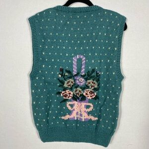 Vintage Allen Solly Hand Knit Wool Sweater Vest size Large Cottagecore Granny